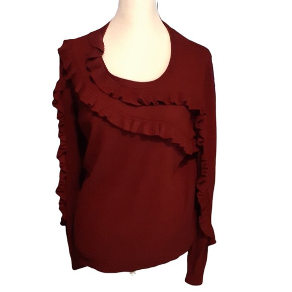Lord & Taylor Maroon Ruffled Sweater. Size L - Picture 2 of 5